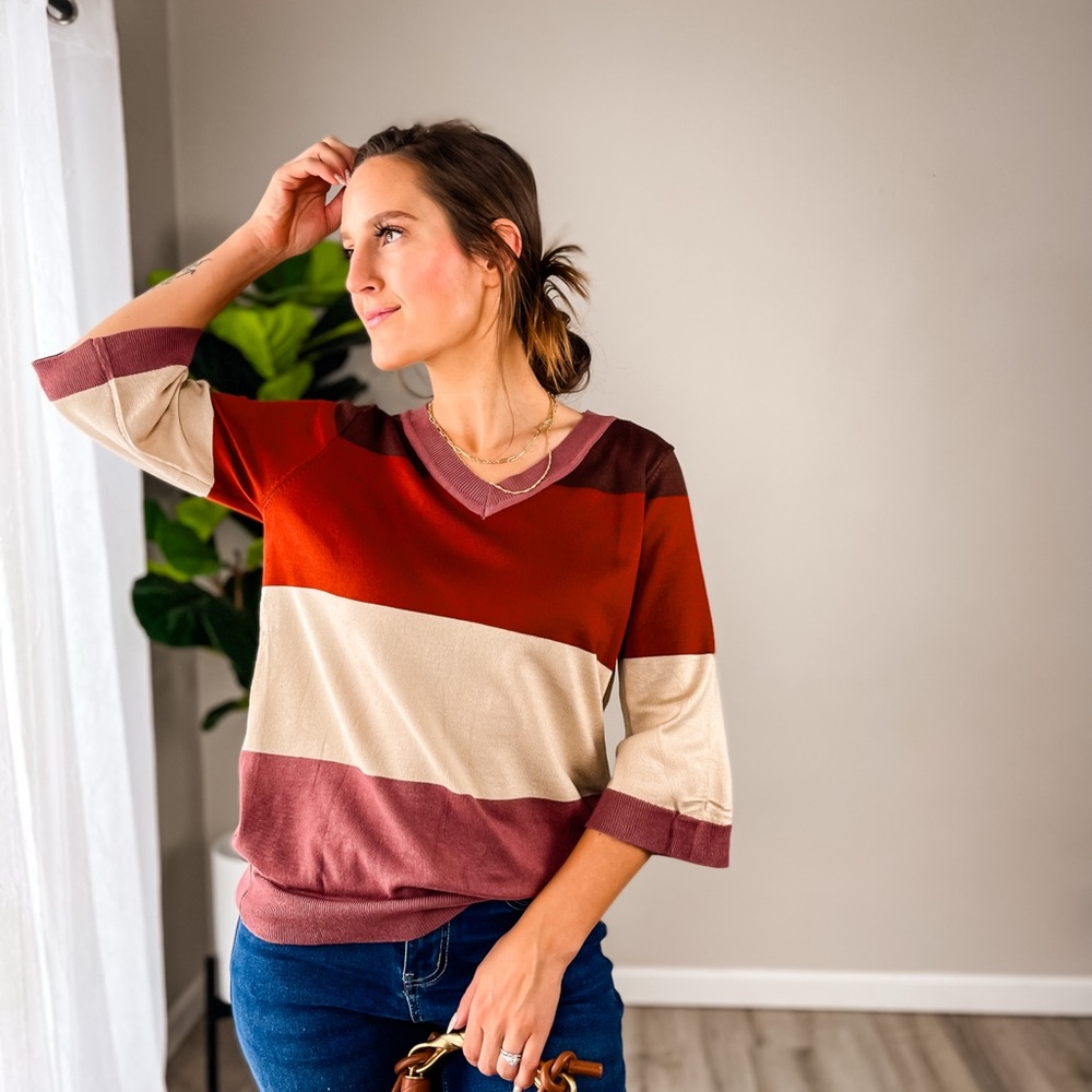 Elegant V-Neck Colorblock Sweater